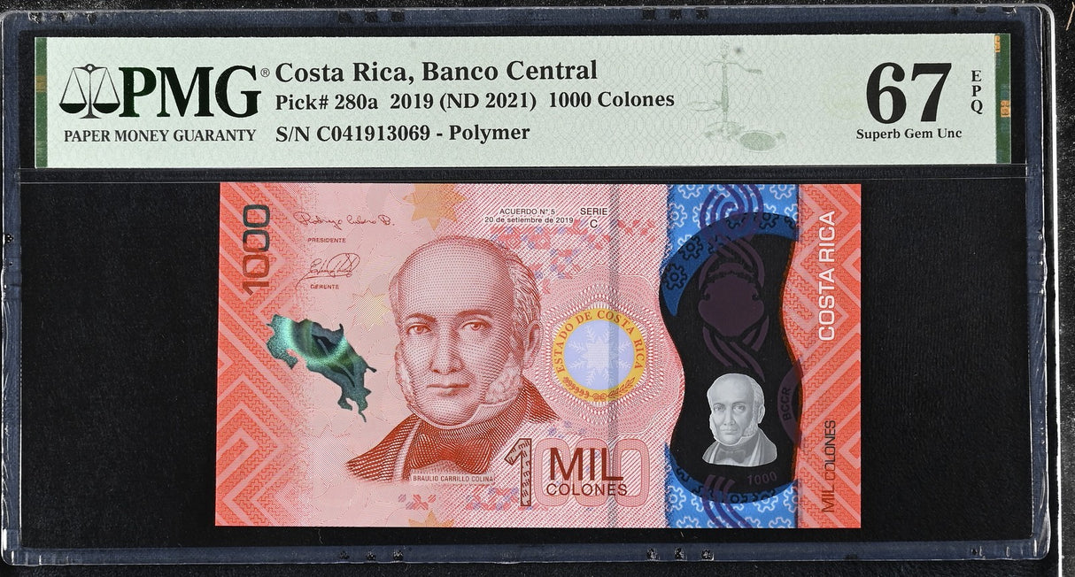 Costa Rica 1000 Colones 2019 ND 2021 P 280 a Polymer Superb Gem UNC PMG 67 EPQ