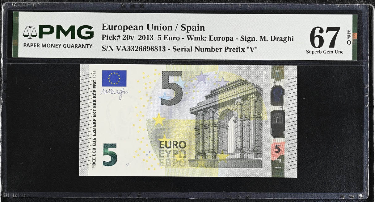 Euro 5 Euro 2013 Spain P 20 v Superb Gem UNC PMG 67 EPQ
