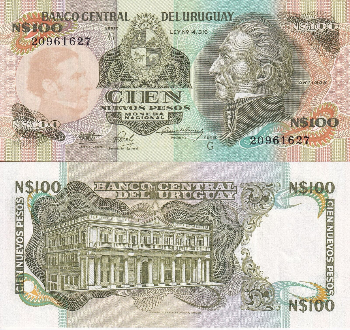 Uruguay 100 Nuevos Pesos ND 1987 P 62A UNC