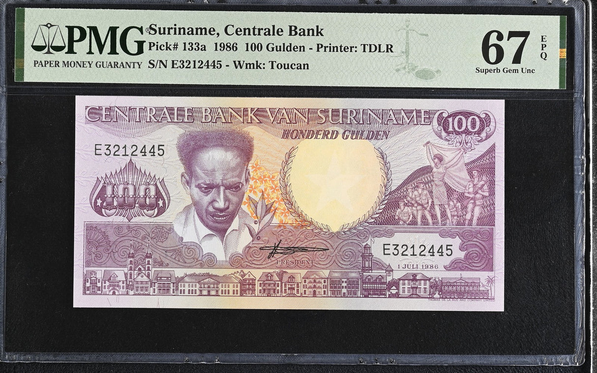 Suriname 100 Gulden 1986 P 133 a Superb Gem UNC PMG 67 EPQ