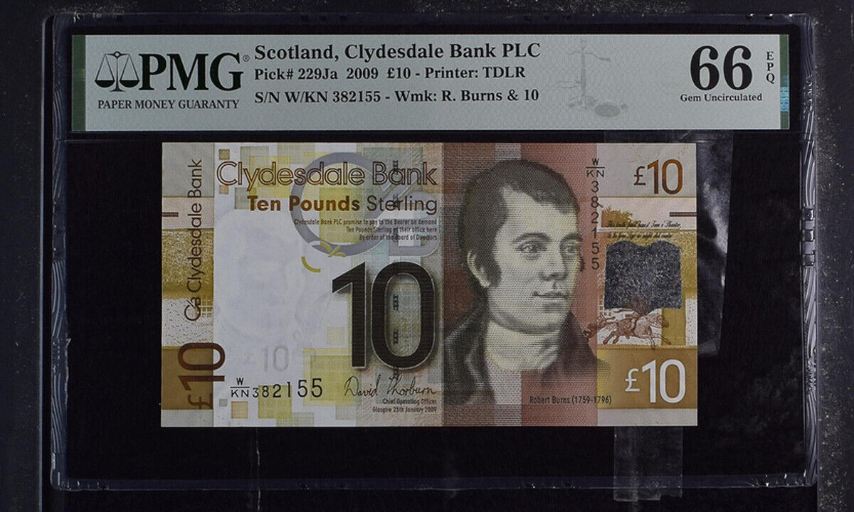 Scotland 10 Pounds 2009 P 229Ja Gem UNC PMG 66 EPQ