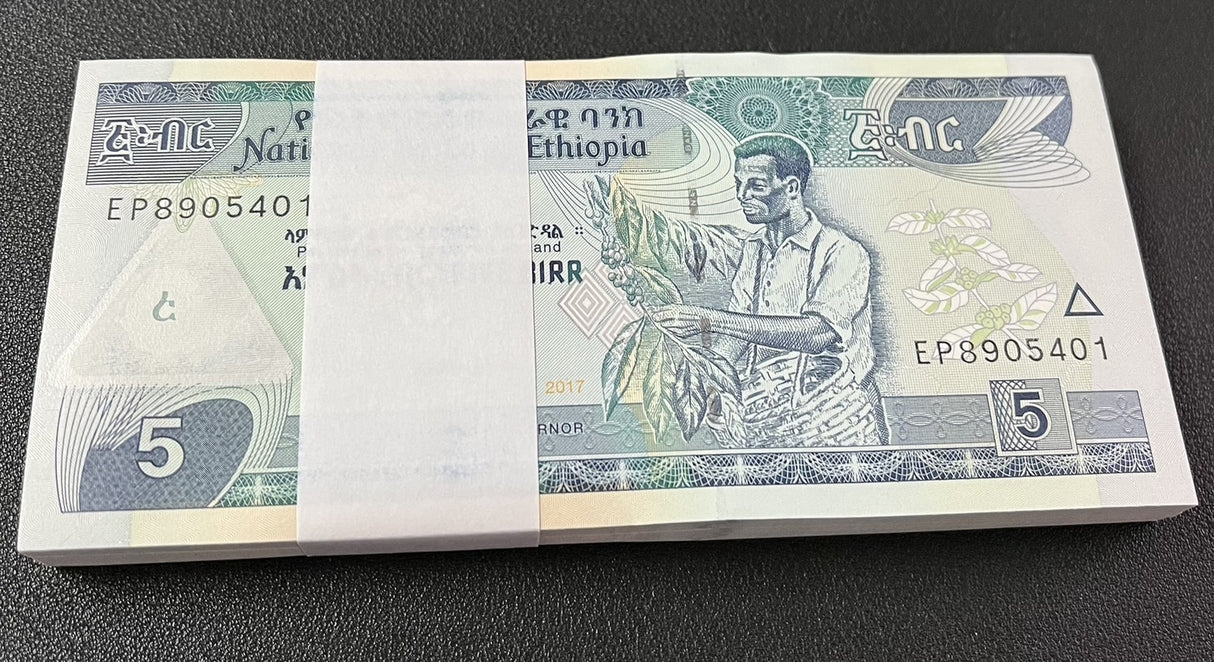 Ethiopia 5 Birr 2009/2017 P 47 h UNC LOT 100 PCS 1 BUNDLE
