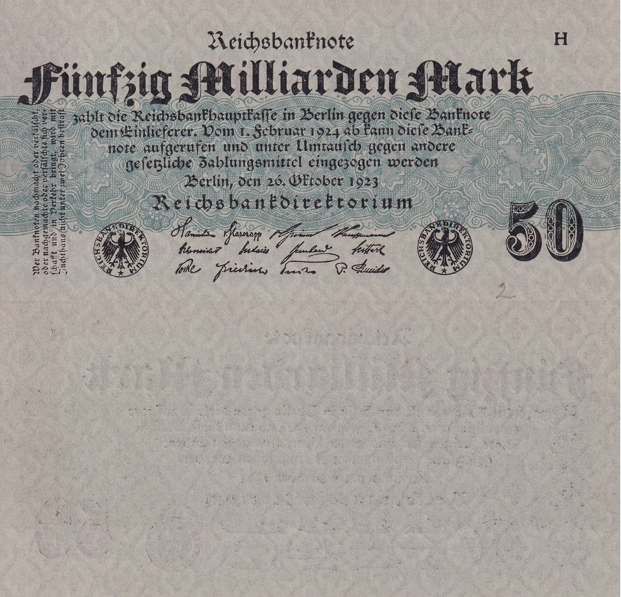 Germany Reichsbank 50 Milliaden Mark 1923 P 125 UNC