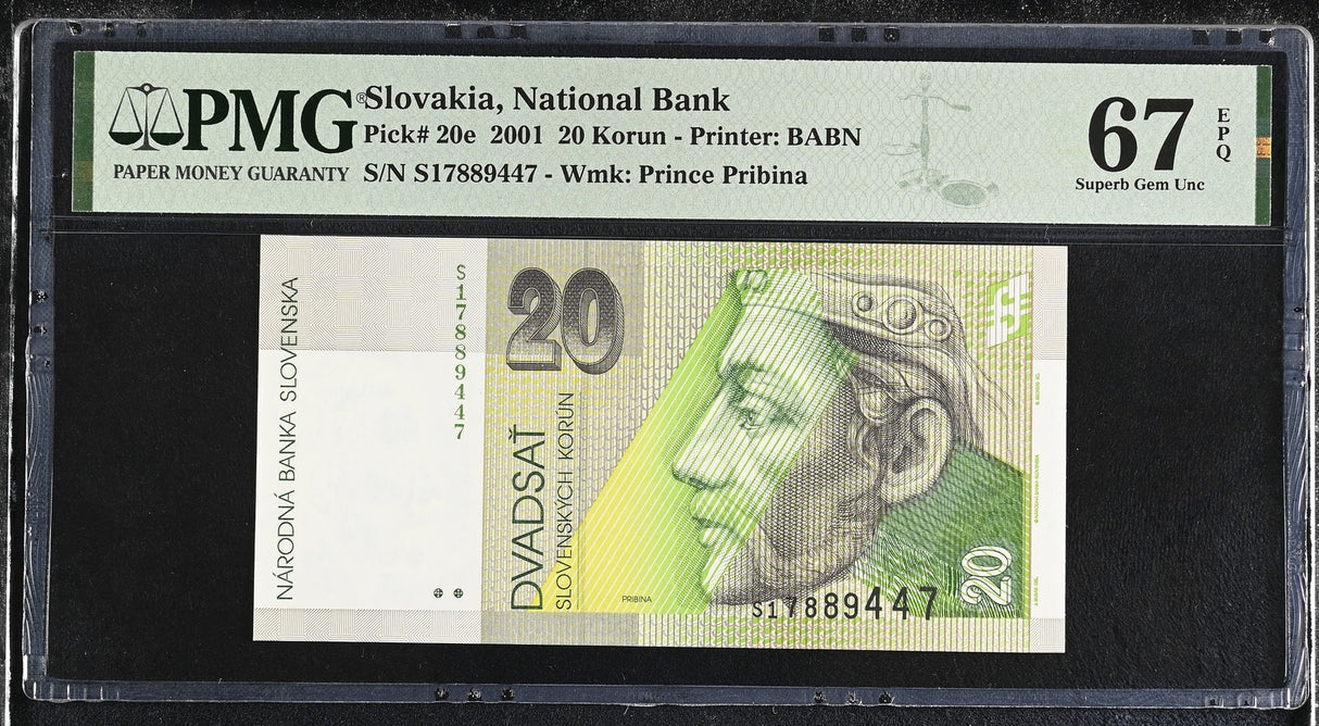 Slovakia 20 Korun 2001 P 20 e Superb Gem UNC PMG 67 EPQ TOP POP