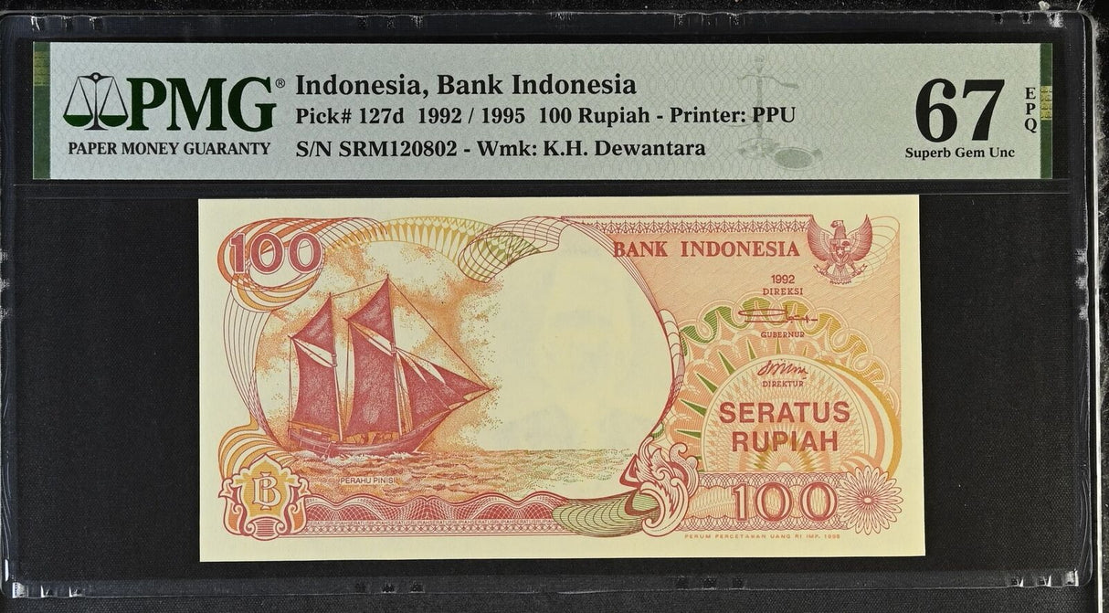 Indonesia 100 Rupiah 1992/1995 P 127 d Superb Gem UNC PMG 67 EPQ