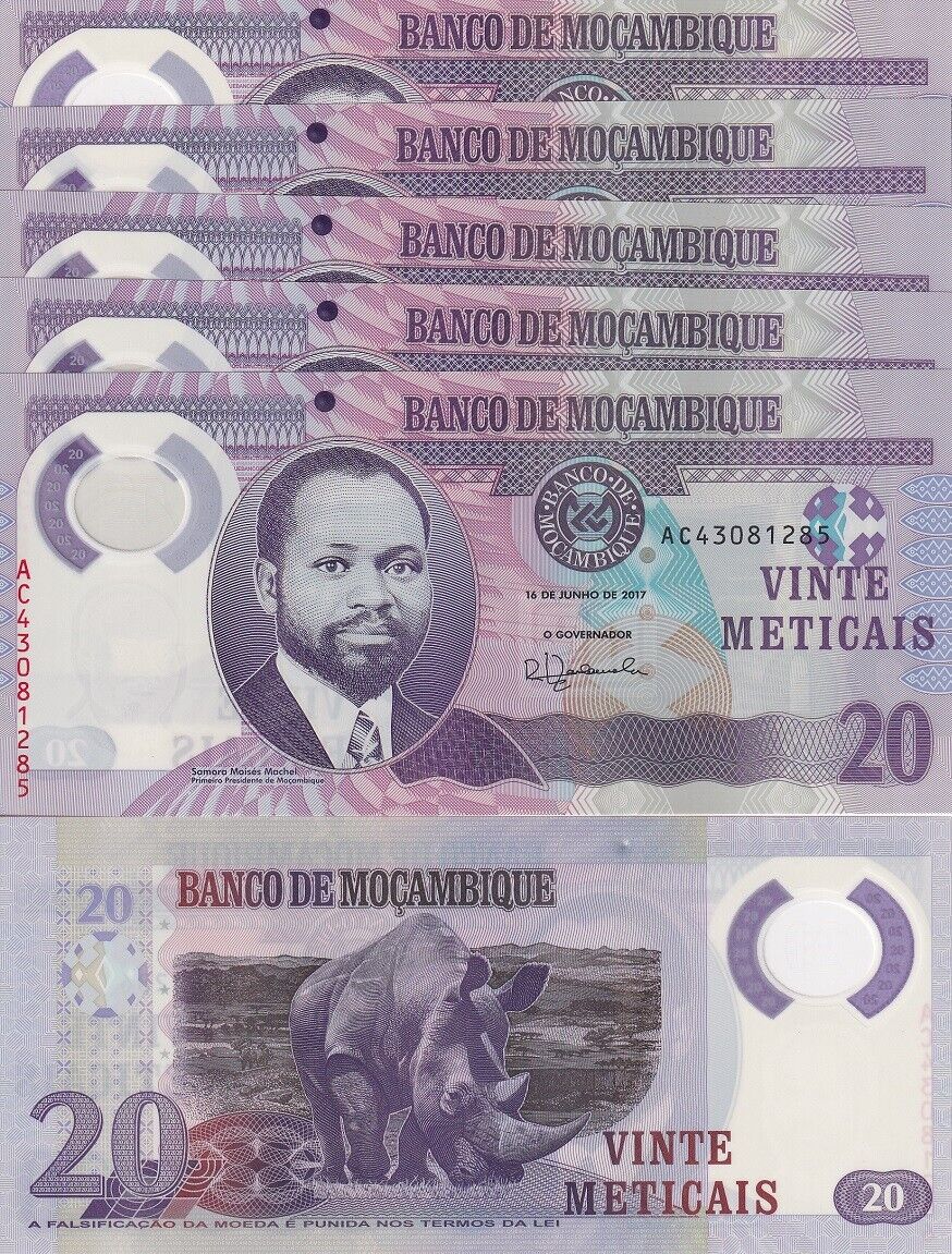 Mozambique 20 Meticais ND 2017 P 149 b Polymer UNC LOT 5 PCS