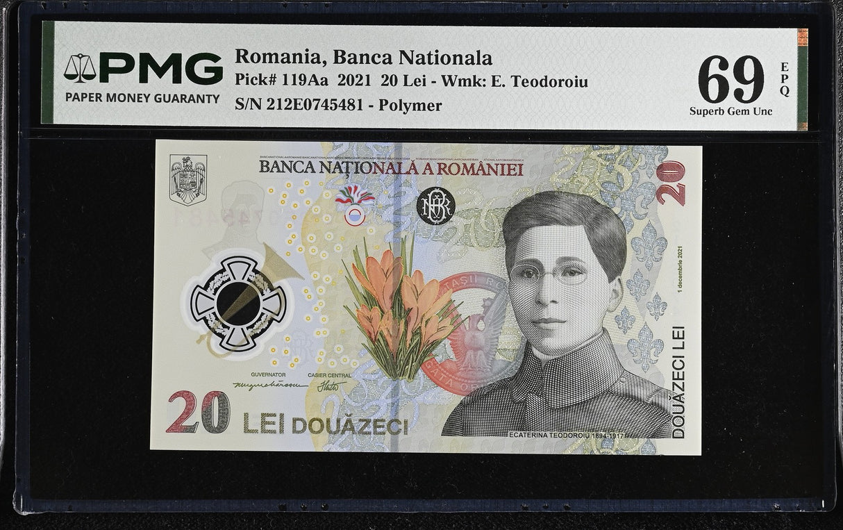 Romania 20 Lei 2021 P 119Aa Polymer Superb Gem UNC PMG 69 EPQ PNB