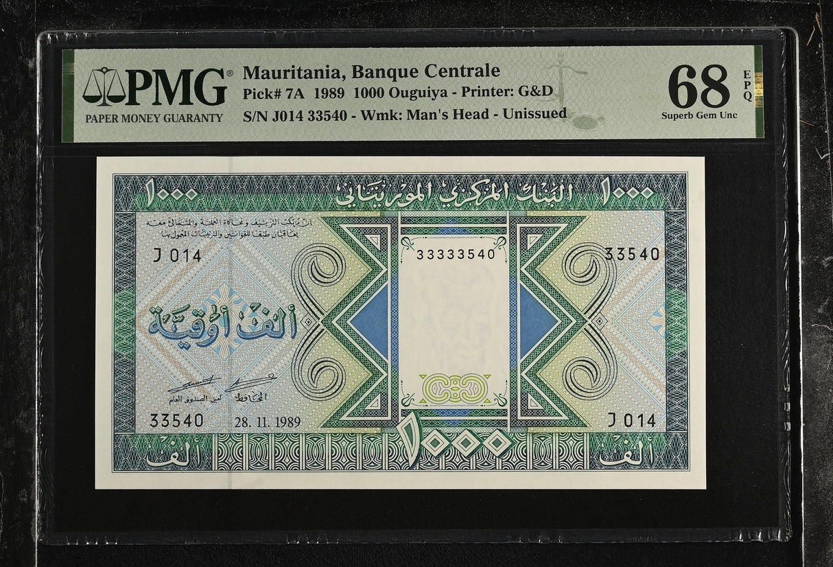 Mauritania 1000 Ouguiya 1989 P 7A Superb Gem UNC PMG 68 EPQ