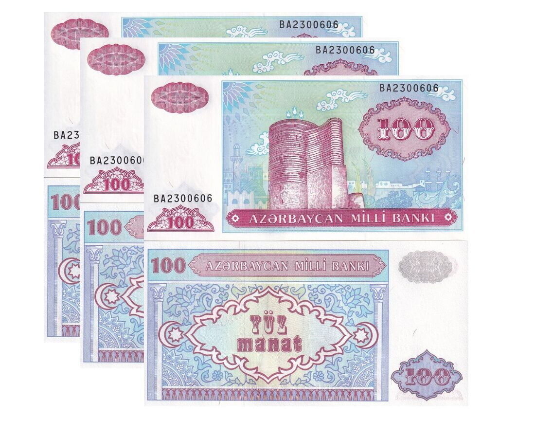 Azerbaijan 100 Manat 1993 P 18 b UNC LOT 3 PCS