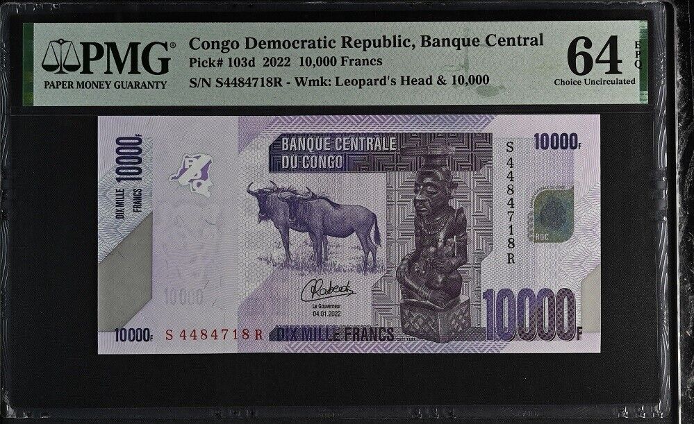 Congo 10000 Francs 2022 P 103 d Choice UNC PMG 64 EPQ