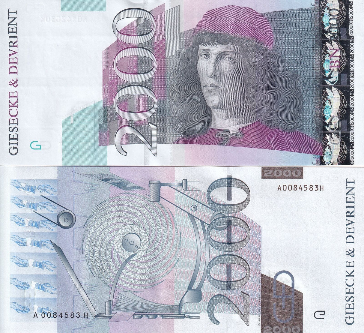 Test Note Germany Giesecke & Devrient 2000 UNC