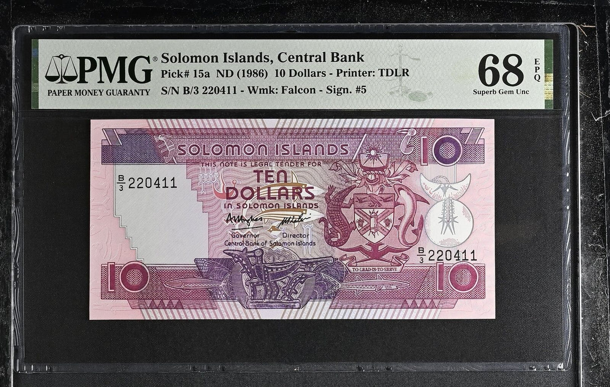 Solomon Islands 10 Dollars ND 1986 P 15 a Superb Gem UNC PMG 68 EPQ
