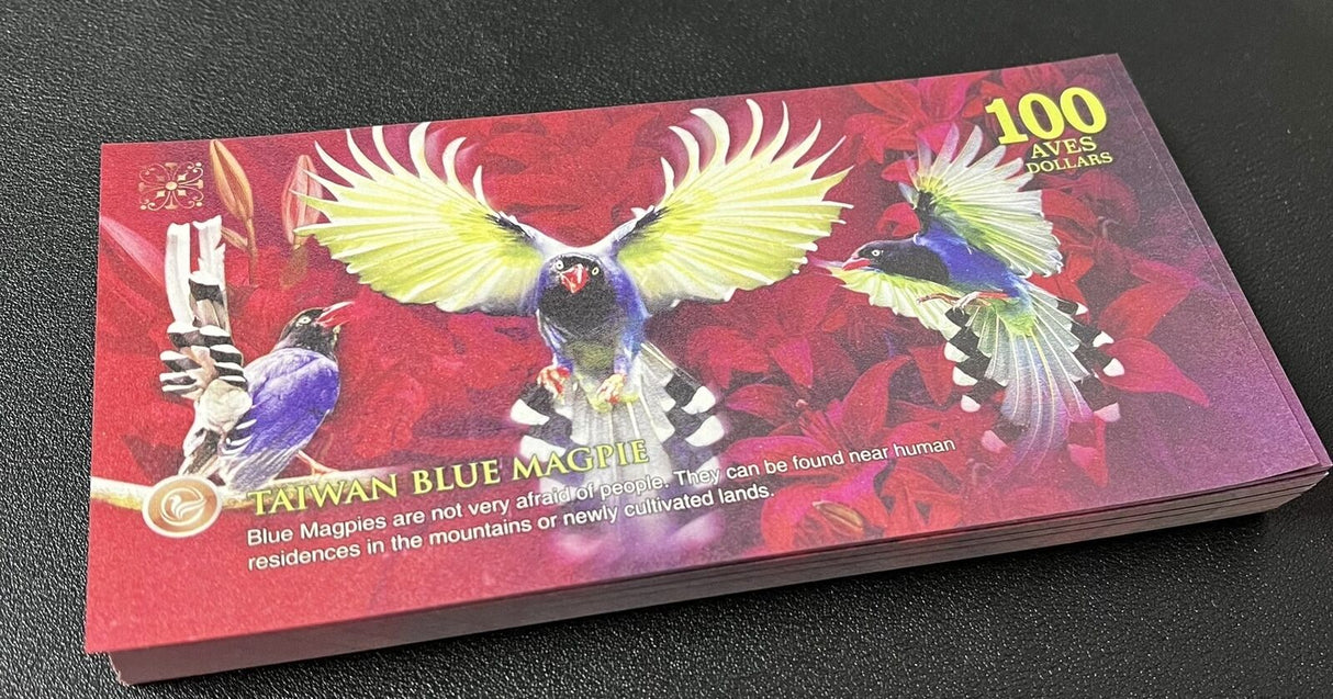 ATLANTIC FOREST 100 AVES DOLLARS TAIWAN BLUE MAGPIE 2024 Fantasy Lot 100 Pcs