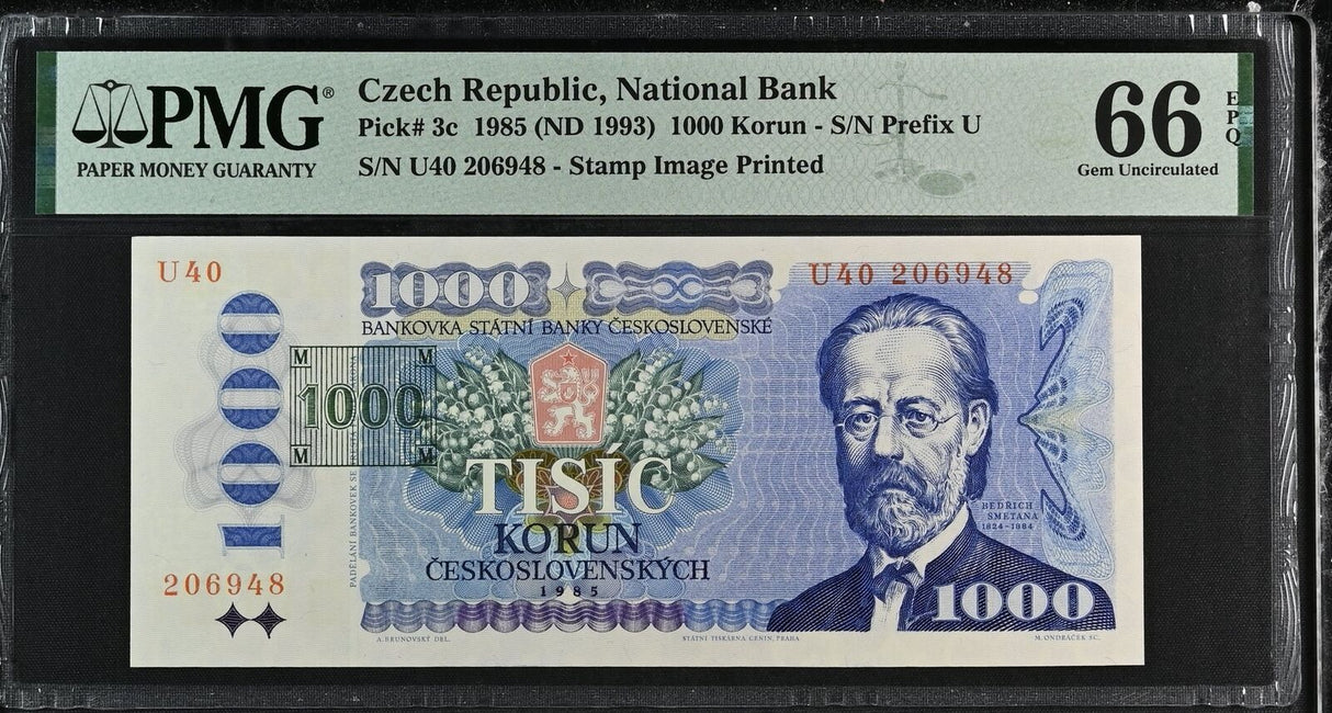 Czech Republic 1000 Korun 1985 ND 1993 P 3 c Gem UNC PMG 66 EPQ