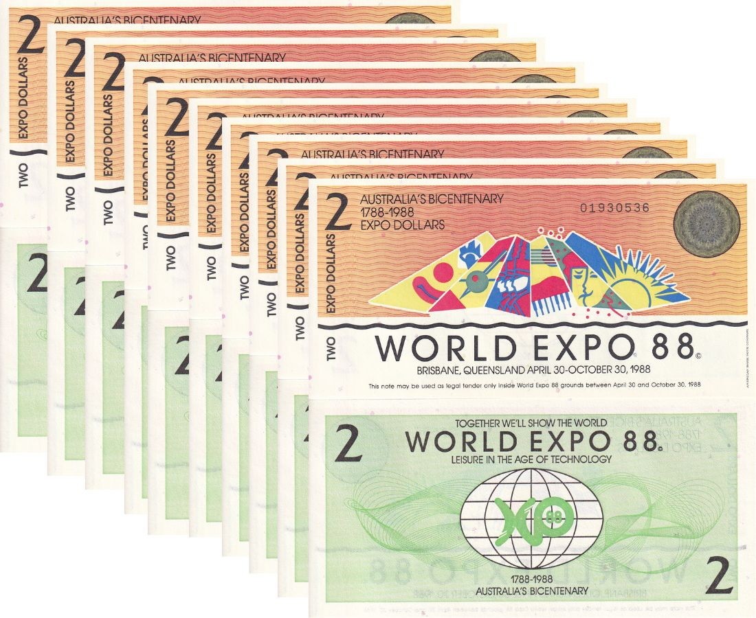 Australia 2 WORLD EXPO 1988 Bicentenary 1788-1988 Brisbane Queensland LOT 10 UNC