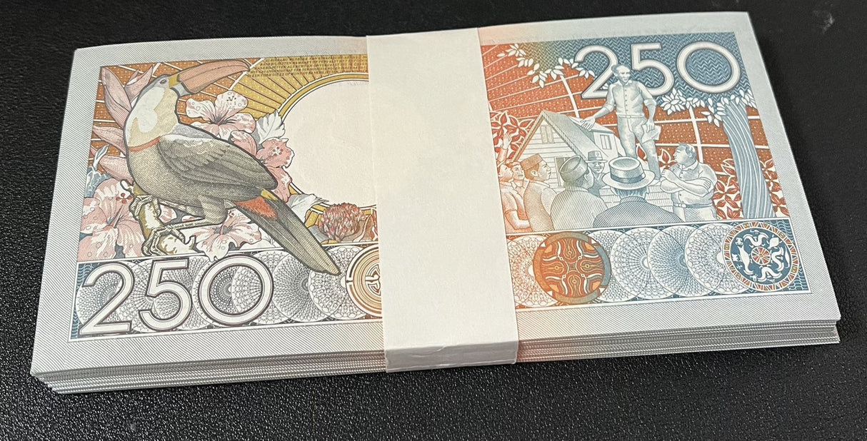 Suriname 250 Gulden 1988 P 134 UNC Lot 100 Pcs 1 Bundle