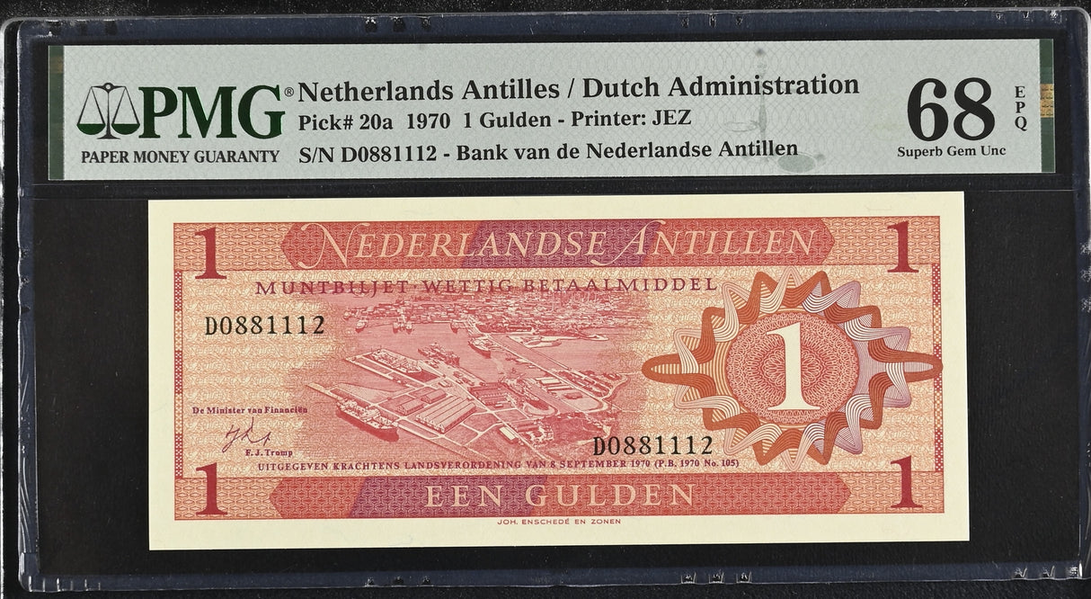 Netherlands Antilles 1 Gulden 1970 P 20 a Superb GEM UNC PMG 68 EPQ