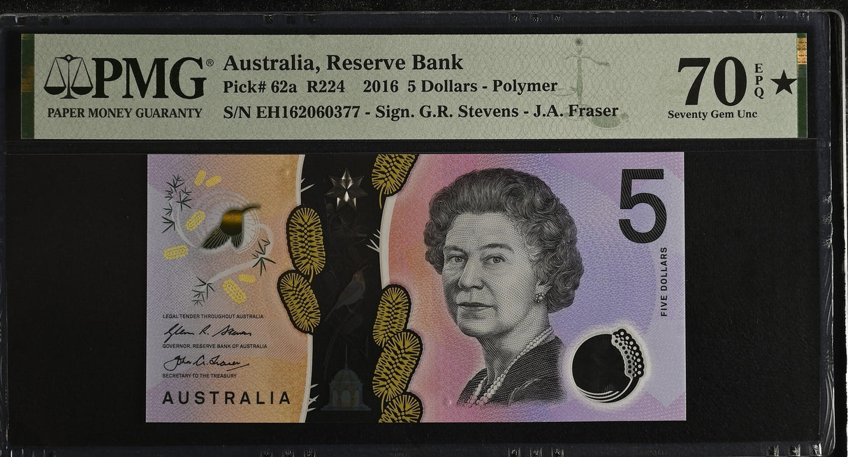 Australia 5 Dollars 2016 P 62 a Polymer Superb Gem UNC PMG 70 EPQ Extra Star TOP