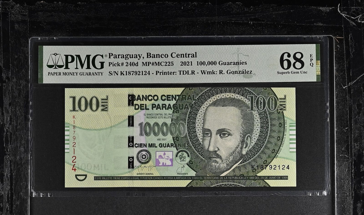 Paraguay 100000 Guaranies 2021 P 240 d Superb Gem UNC PMG 68 EPQ TOP POP
