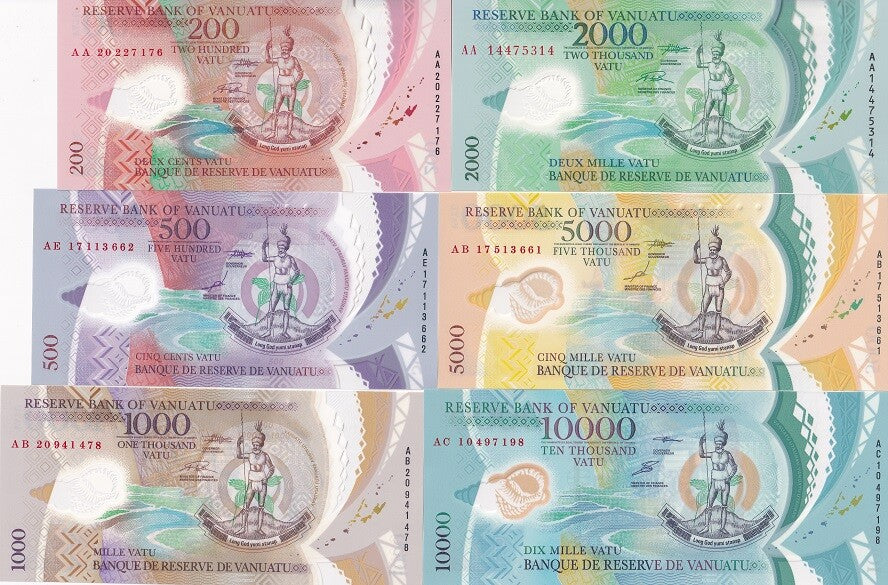 Vanuatu Set 6 Pcs 200 500 1000 2000 5000 10000 V 2014-20 P 12 13 14 18 19 20 UNC