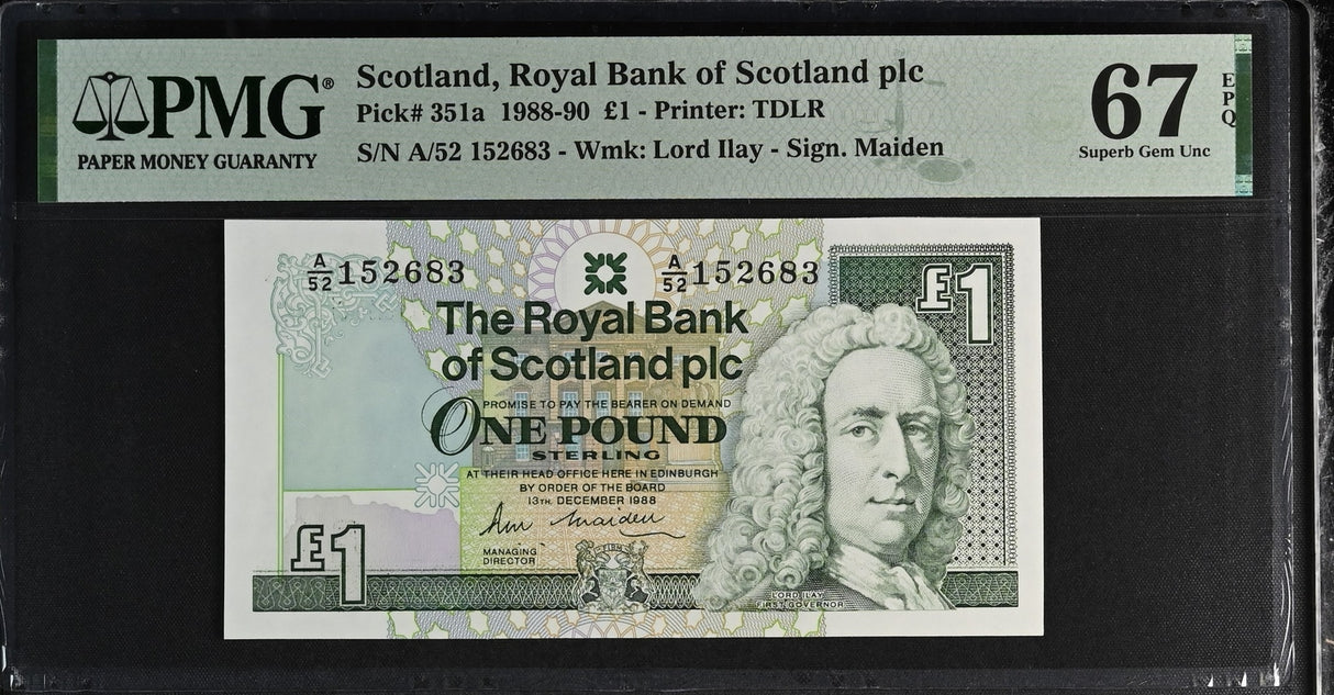 Scotland 1 Pound 1988 P 351 a Superb Gem UNC PMG 67 EPQ