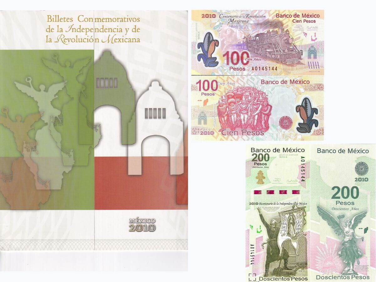 Mexico 100 200 Pesos ND 2007 2008 Commemorative P 128 129 UNC With Folder