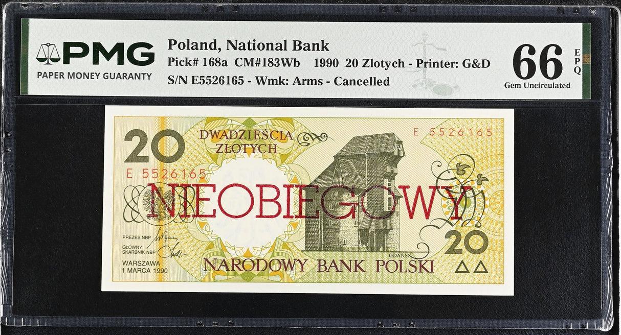 Poland 20 Zlotych 1990 P 168 a Cancelled Gem UNC PMG 66 EPQ