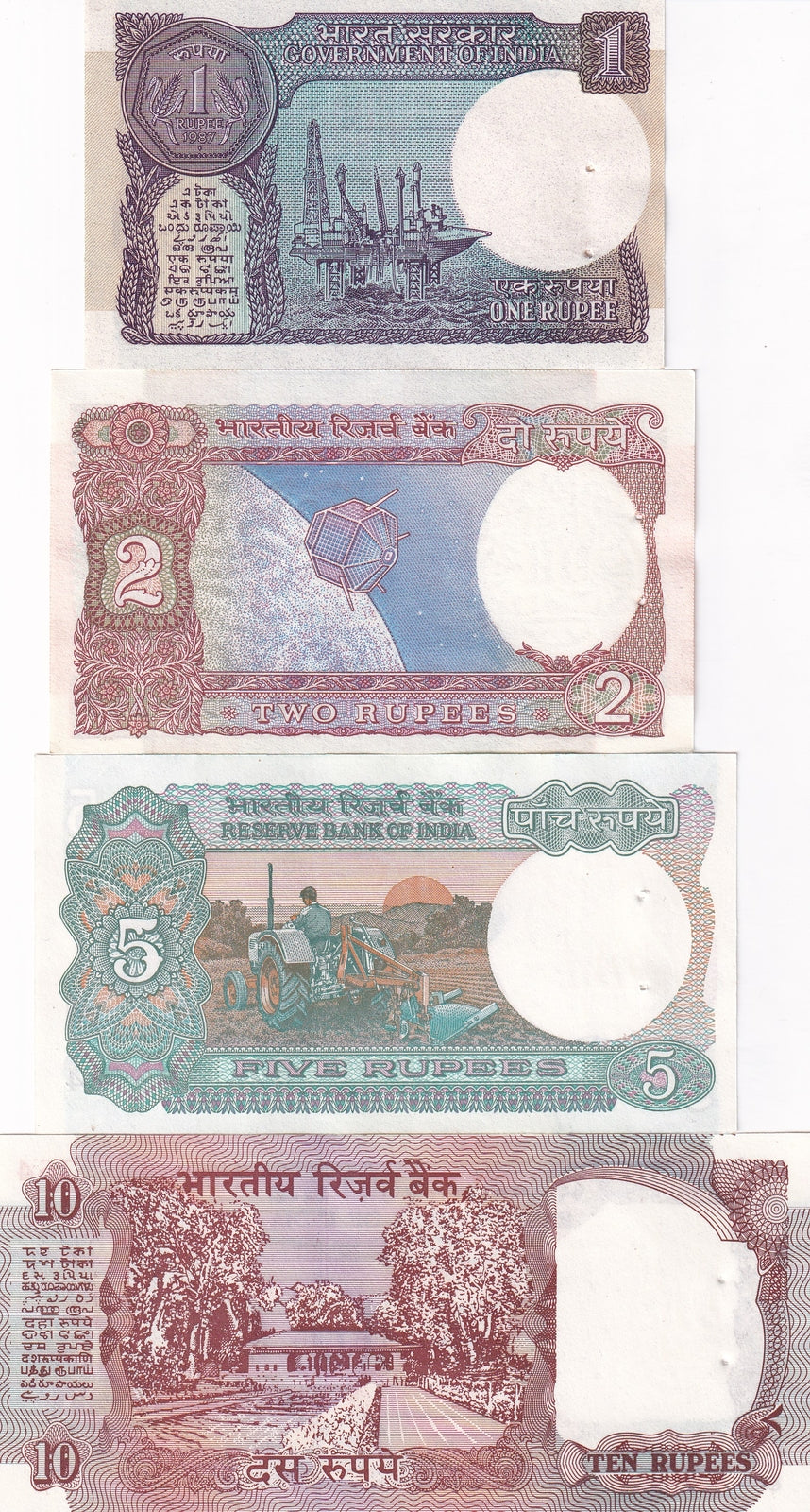 India Set 4 Pcs 1 2 5 10 Rupees P 78 79 80 88 Random Sign UNC W/H