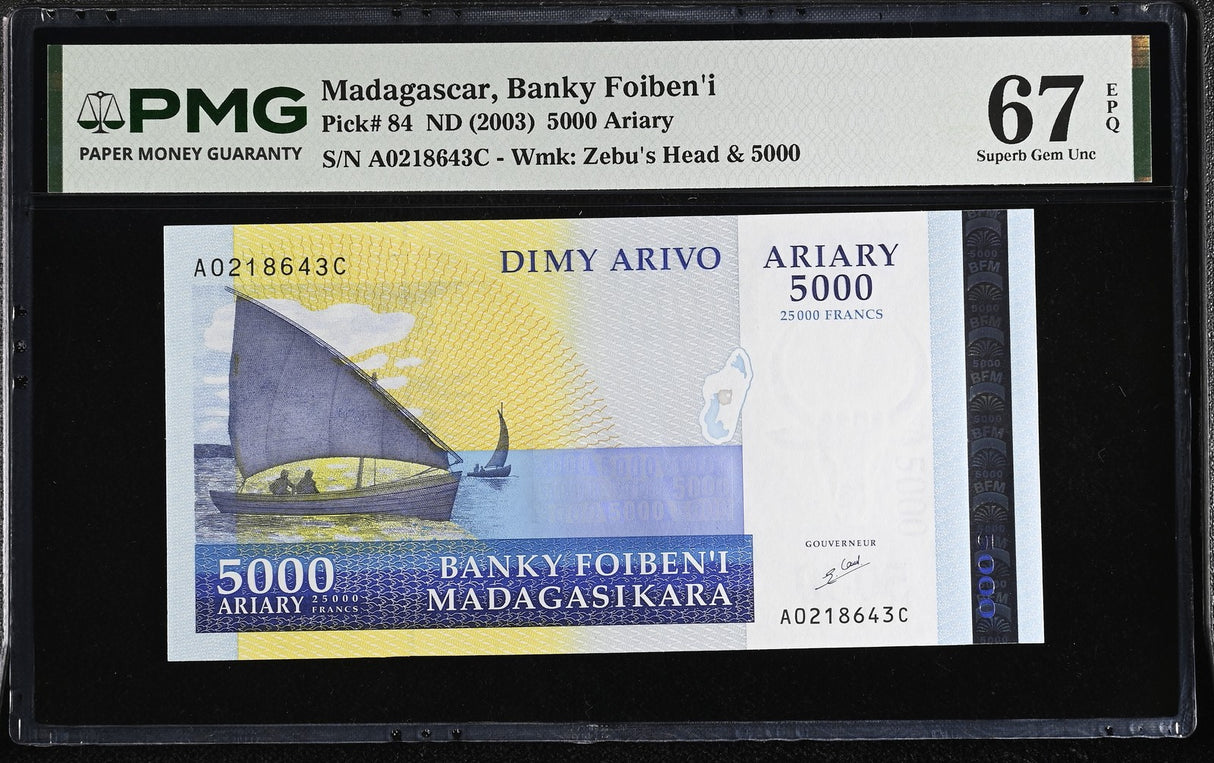 Madagascar 5000 Ariary ND 2003 P 84 Superb Gem UNC PMG 67 EPQ