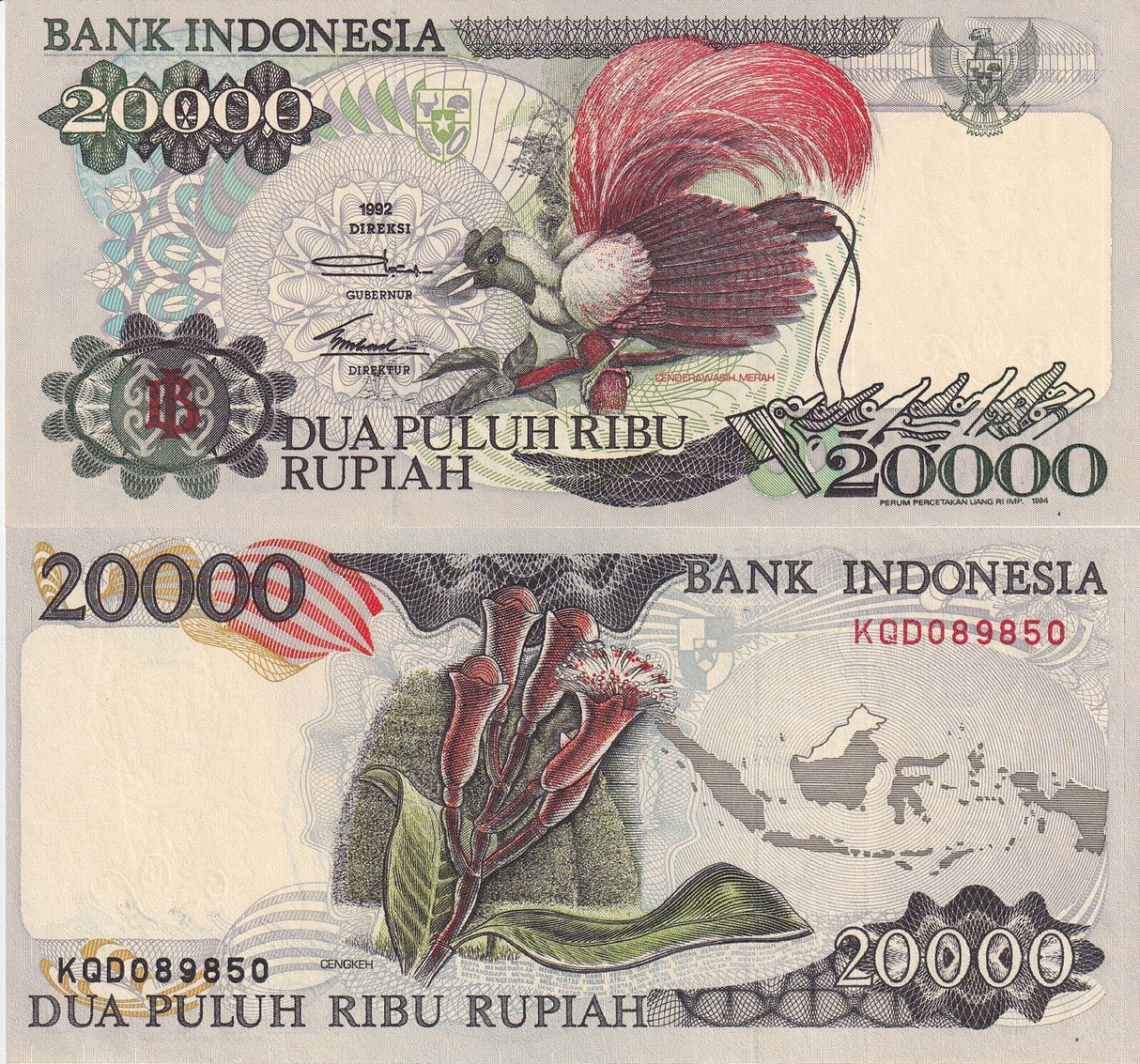 Indonesia 20000 Rupiah 1992/1994 P 132 c UNC