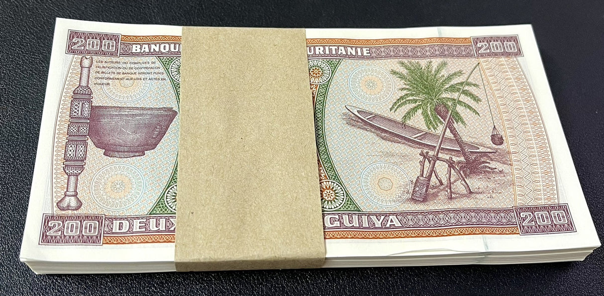 Mauritania 200 Ouguiya 2002 P 5 UNC LOT 100 PCS 1 Bundle