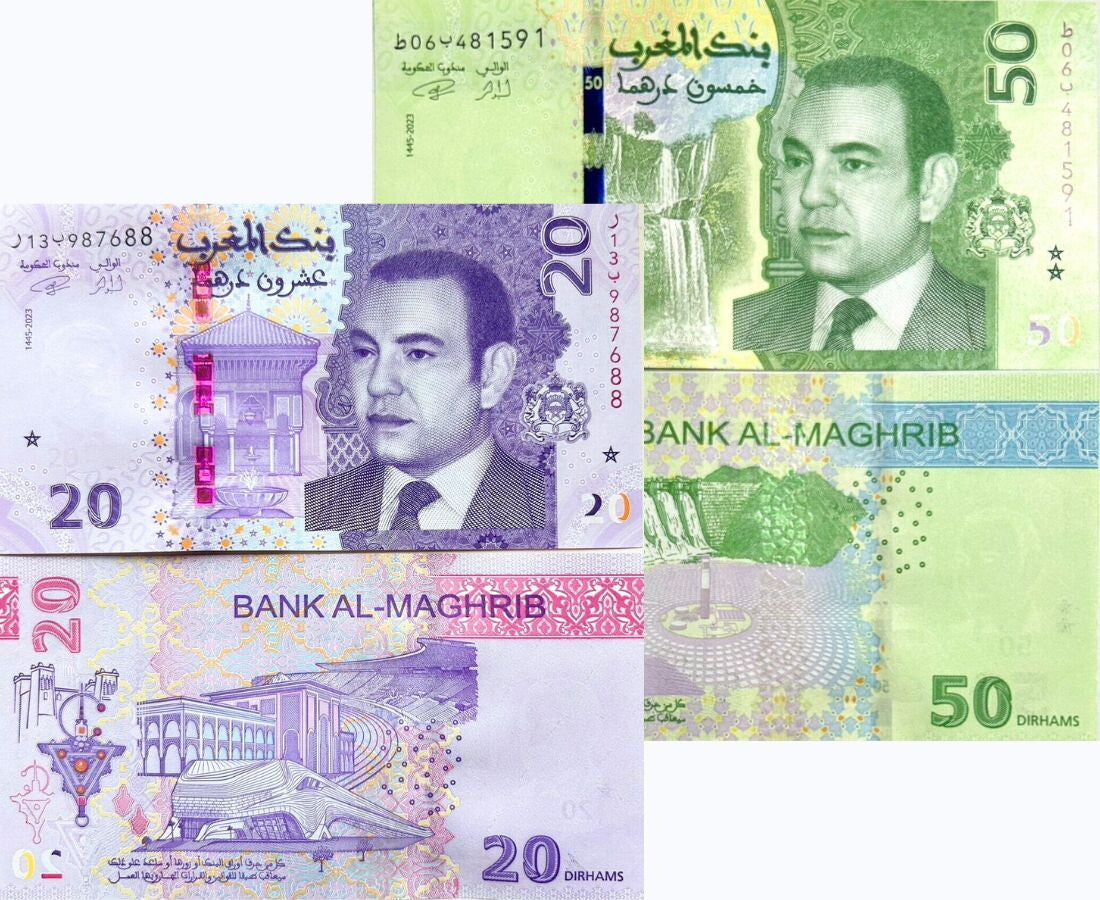 Morocco Set 2 UNC 20 50 Dirhams 2023/2024 P 79 80 NEW Design