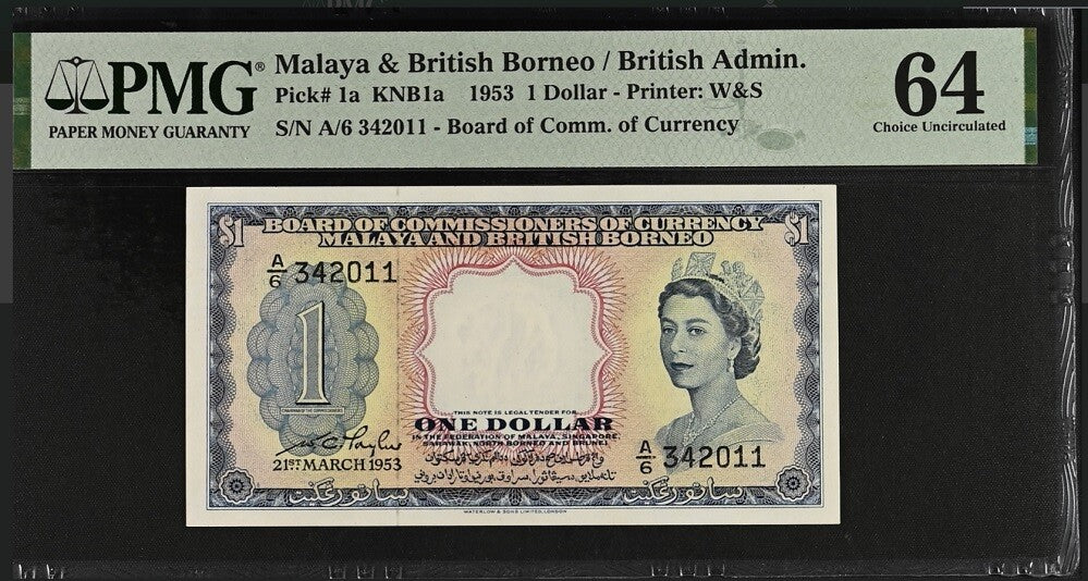 Malaya British Administration 1 Dollar 1953 P 1 a Choice UNC PMG 64