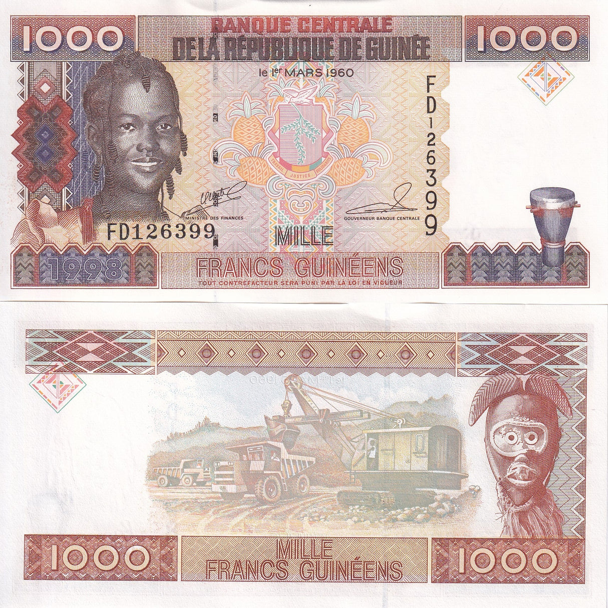 Guinea 1000 Francs 1998 P 37 AUnc