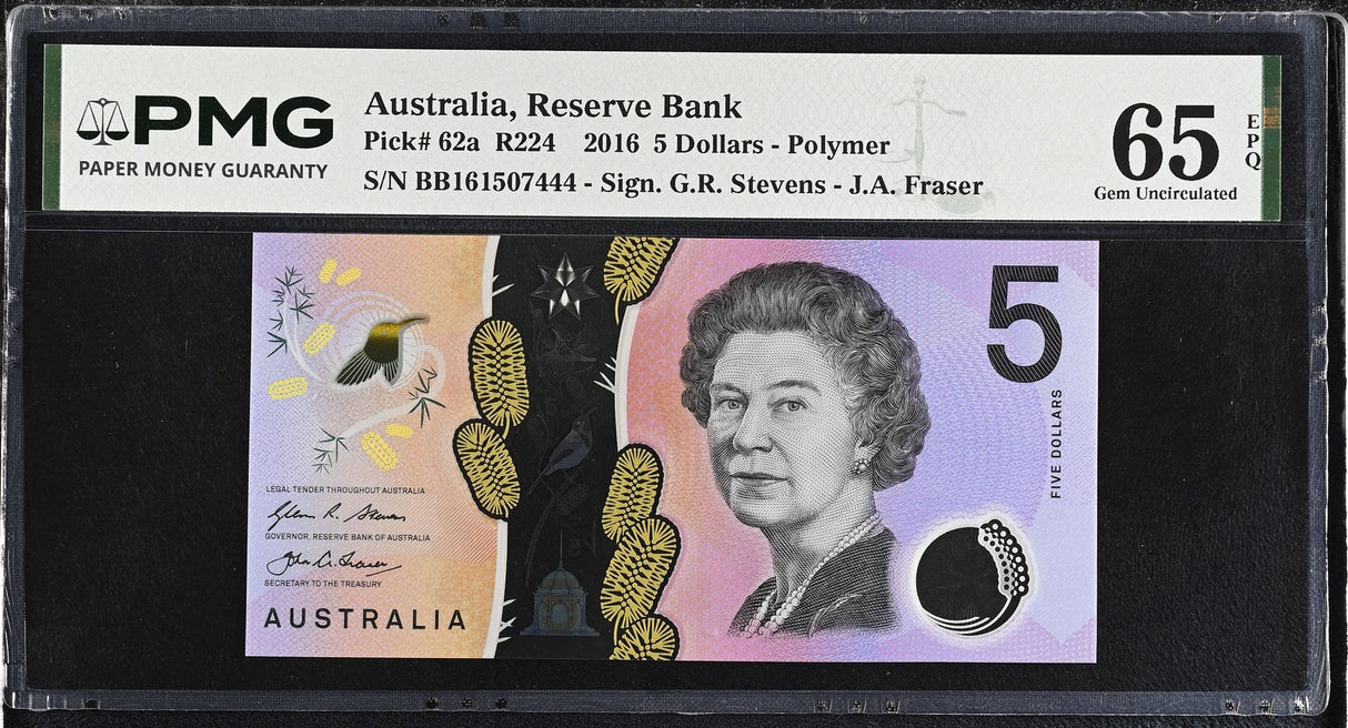 Australia 5 Dollars 2016 P 62 a Polymer Gem UNC PMG 65 EPQ