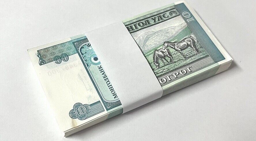 Mongolia 10 Tugrik ND 1993 P 54 UNC little Y Tone Lot 100 Pcs 1 Bundle