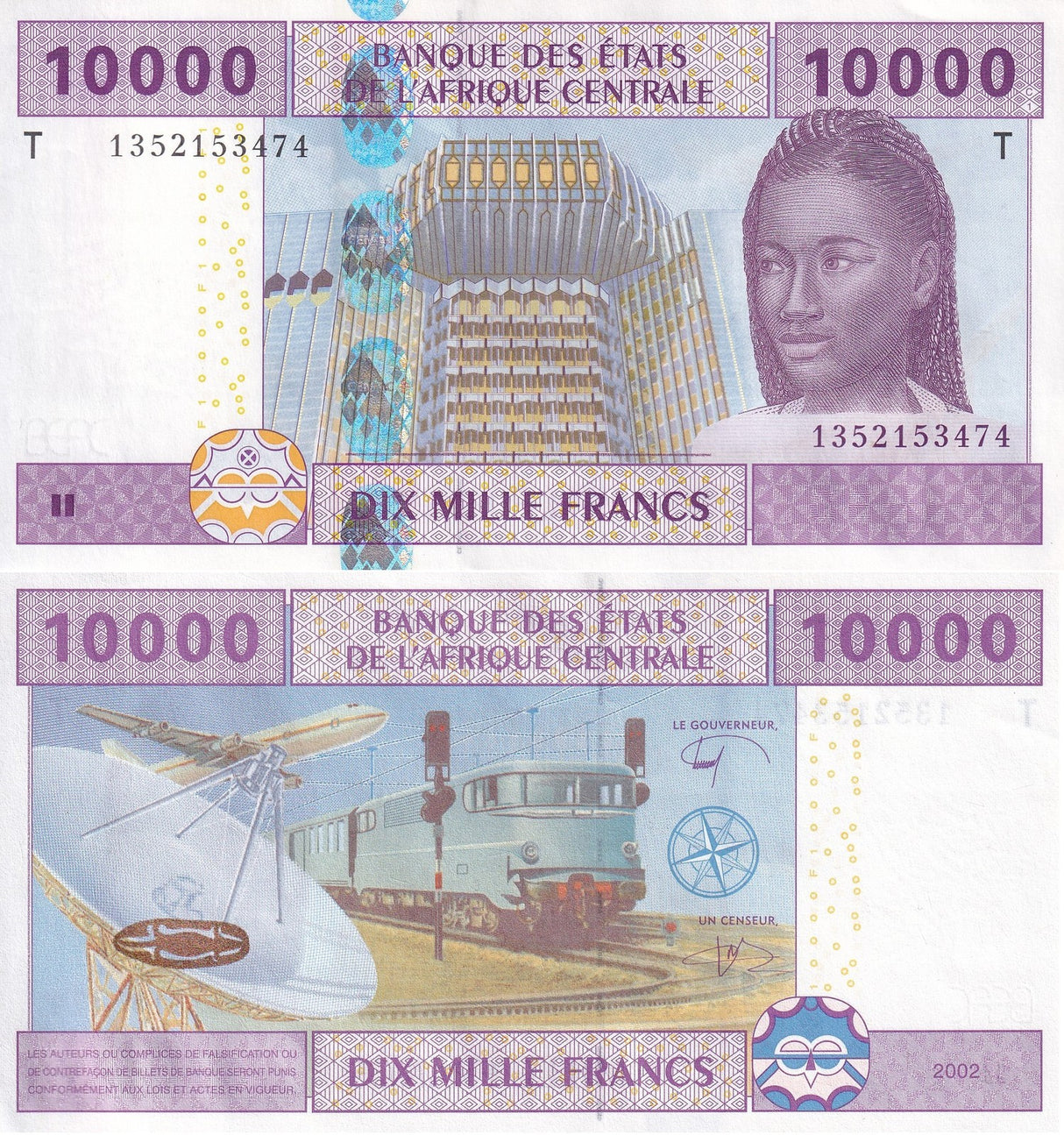 Central African St. Congo 10000 Francs 2002 P 110Td UNC
