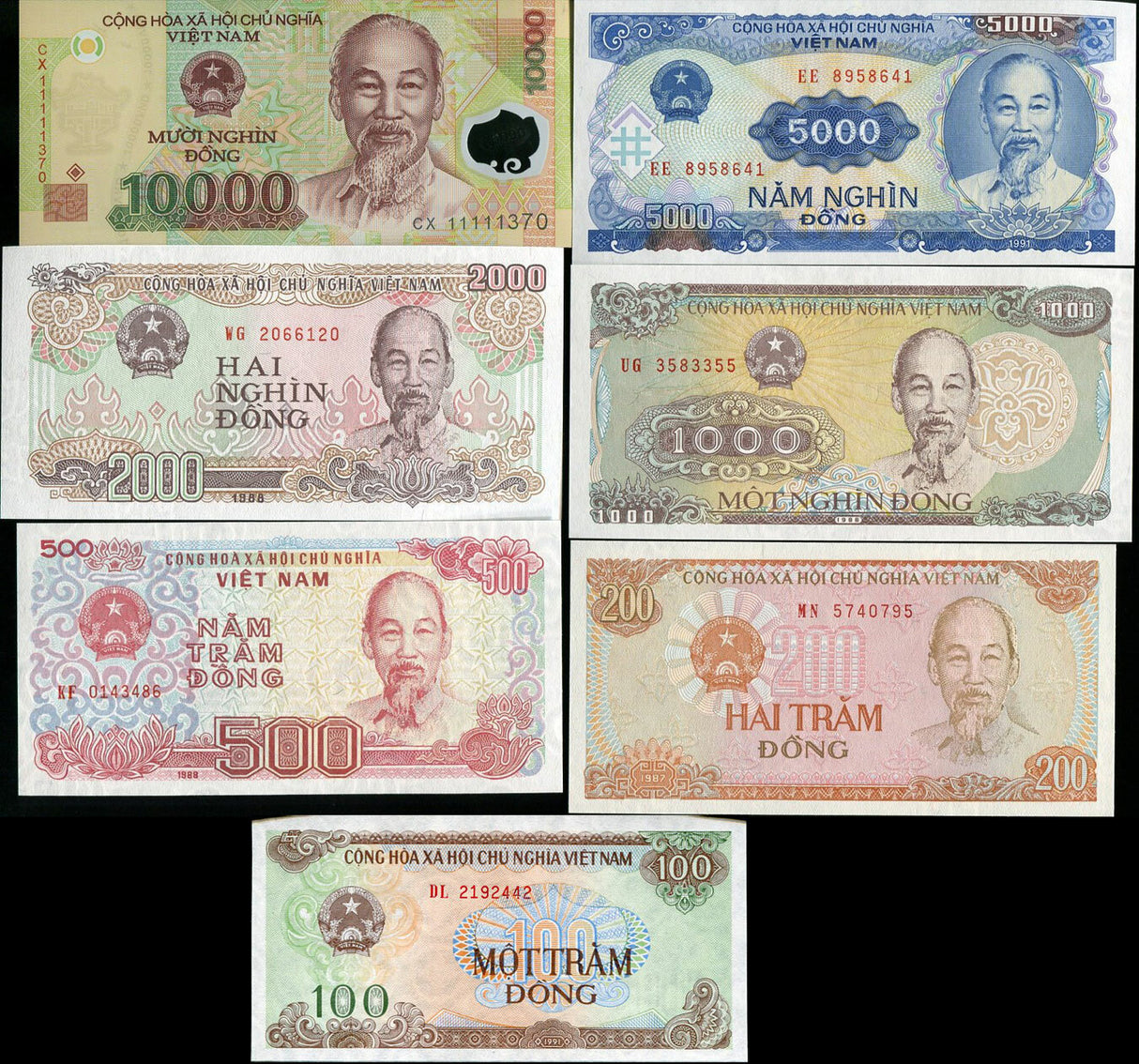 Vietnam Set 7 UNC 100 200 500 1000 2000 5000 10000 RANDOM DATES P 100 - 119