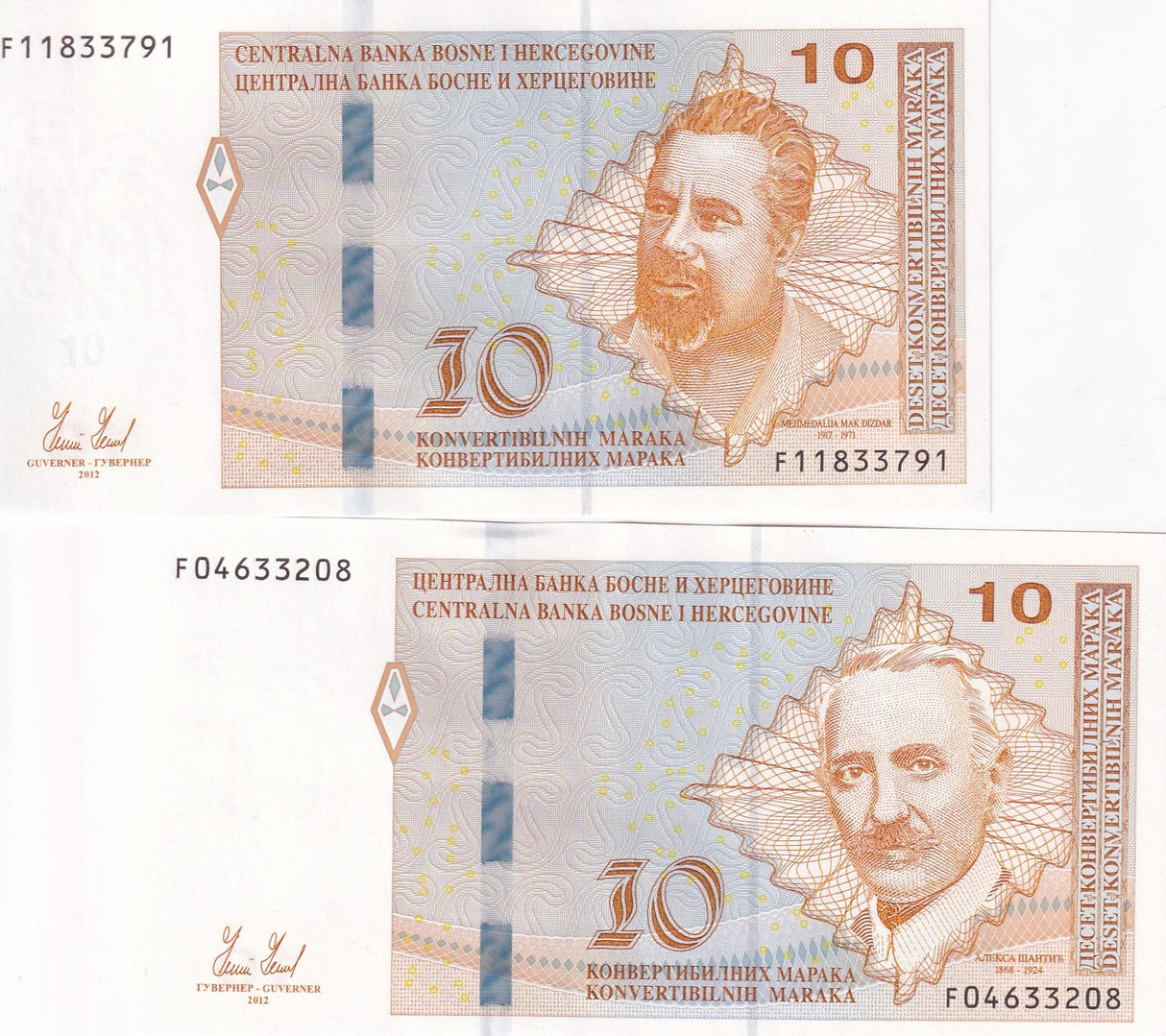 Bosnia & Herzegovina Set 2 UNC 10 Convertible Maraka 2012 P 80 P 81
