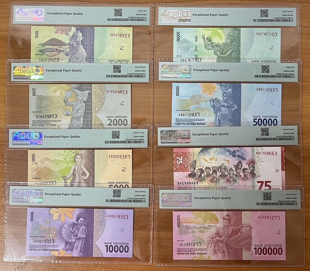 Indonesia Set 8;1000-5000 10K-50K-100K R. 2016 P154-161 Superb UNC PMG 66 67 EPQ