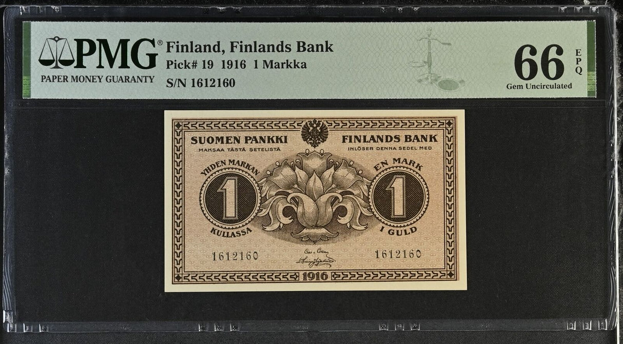 Finland 1 Marka 1916 P 19 Gem UNC PMG 66 EPQ