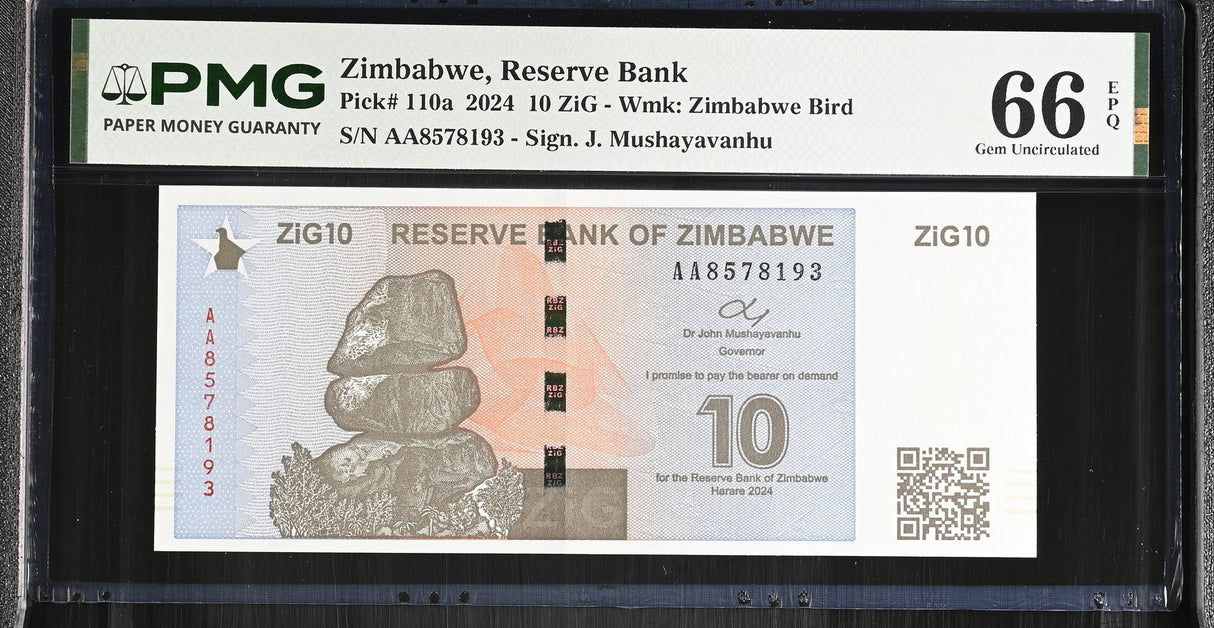 Zimbabwe 10 ZIG 2024 P 110 a Gem UNC PMG 66 EPQ