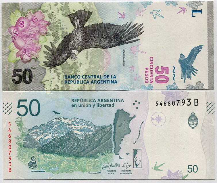 Argentina 50 Pesos 2018 Suffix B P 363 UNC