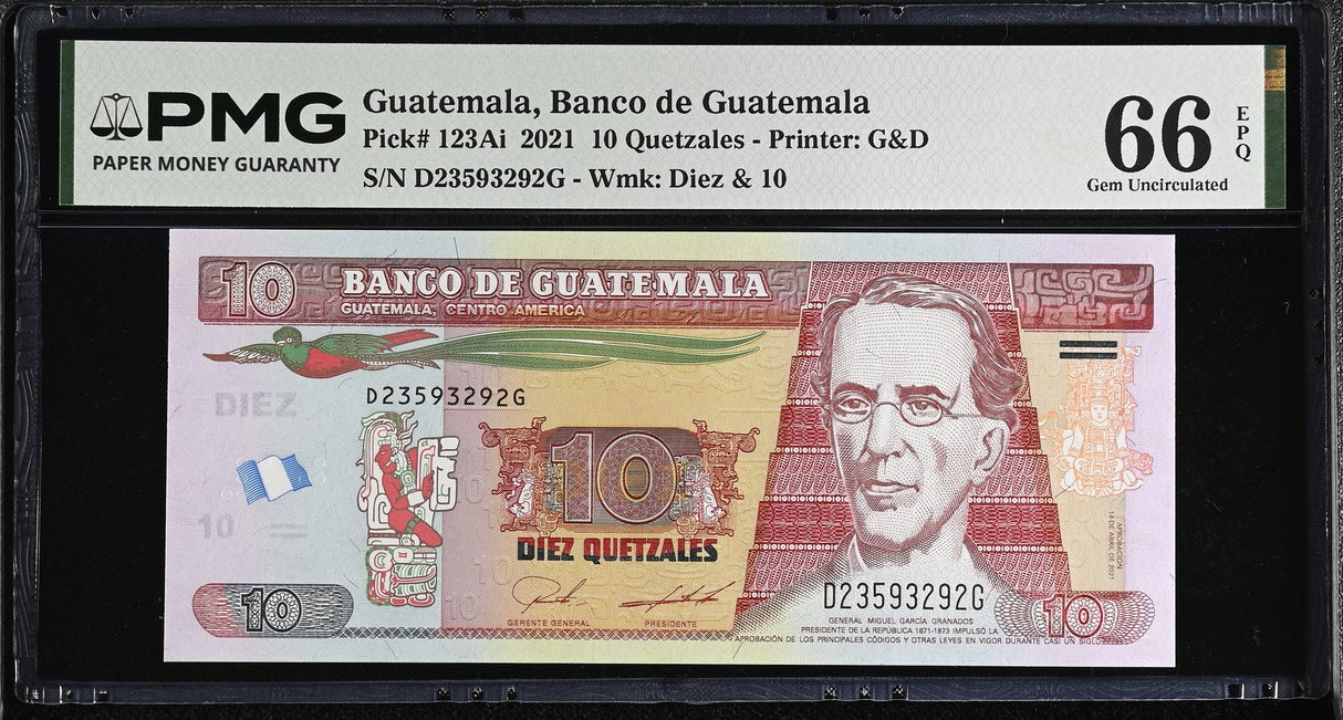 Guatemala 10 Quetzales 2021 P 123Ai Gem UNC PMG 66 EPQ