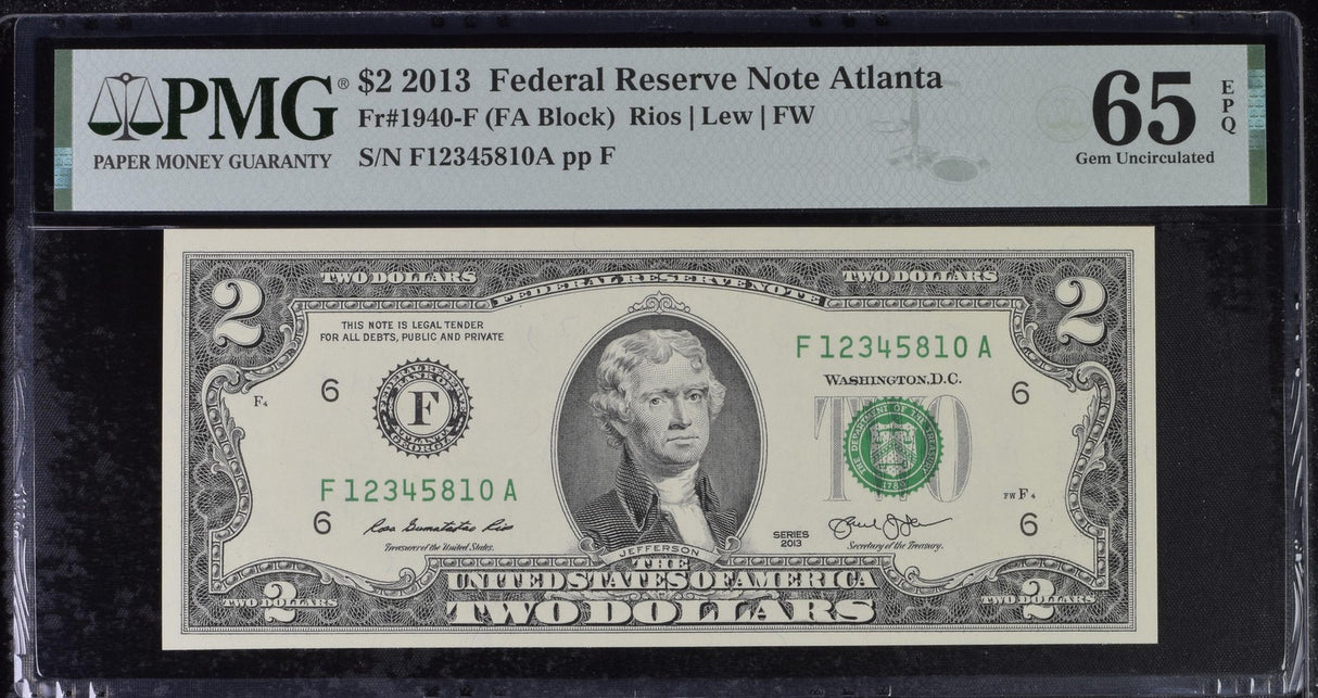United States 2 Dollars USA 2013 P 538 Atlanta Gem UNC PMG 65 EPQ