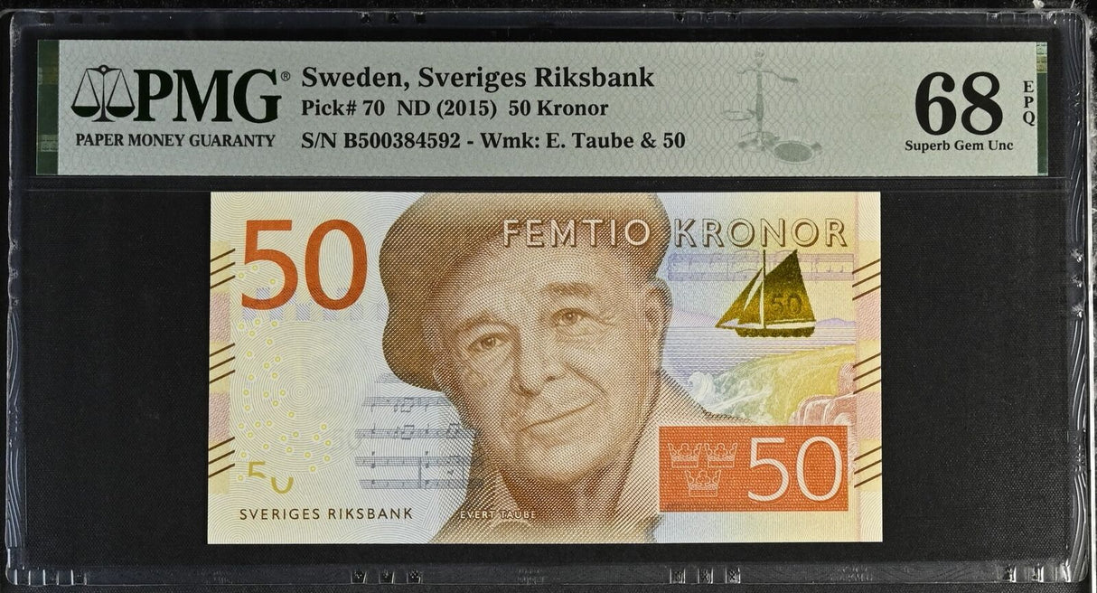 Sweden 50 Kronor ND 2015 P 70 Superb Gem UNC PMG 68 EPQ