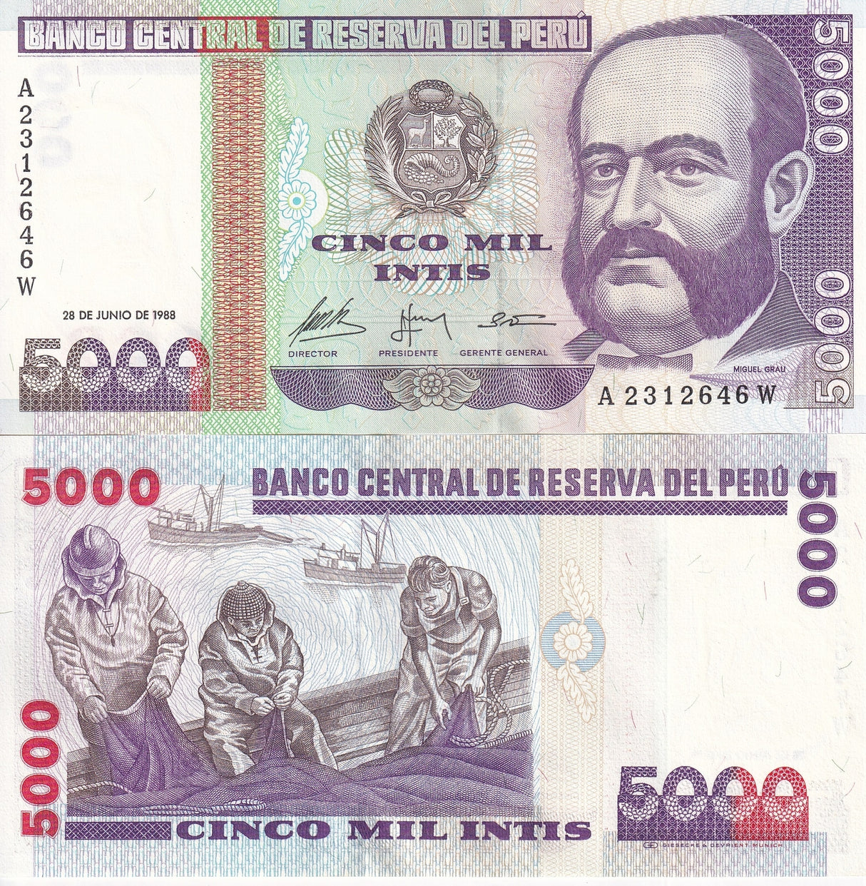 Peru 5000 Intis 1988 P 137 UNC