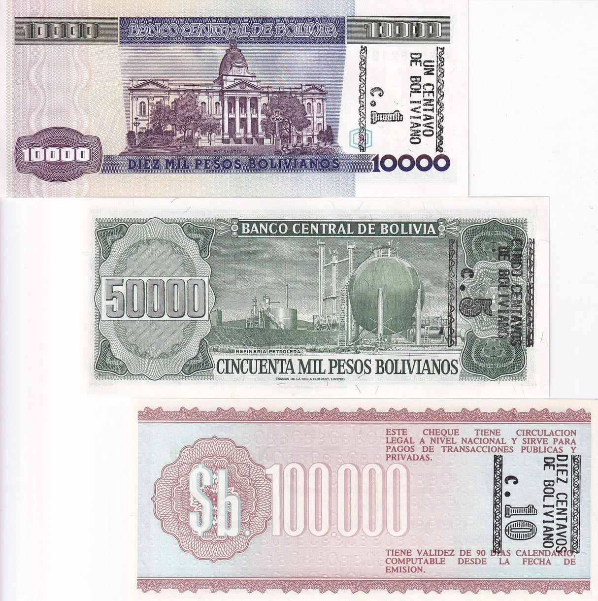 Bolivia Set 3 UNC 1 5 10 Centavos 1984 1987 P 195 196 197