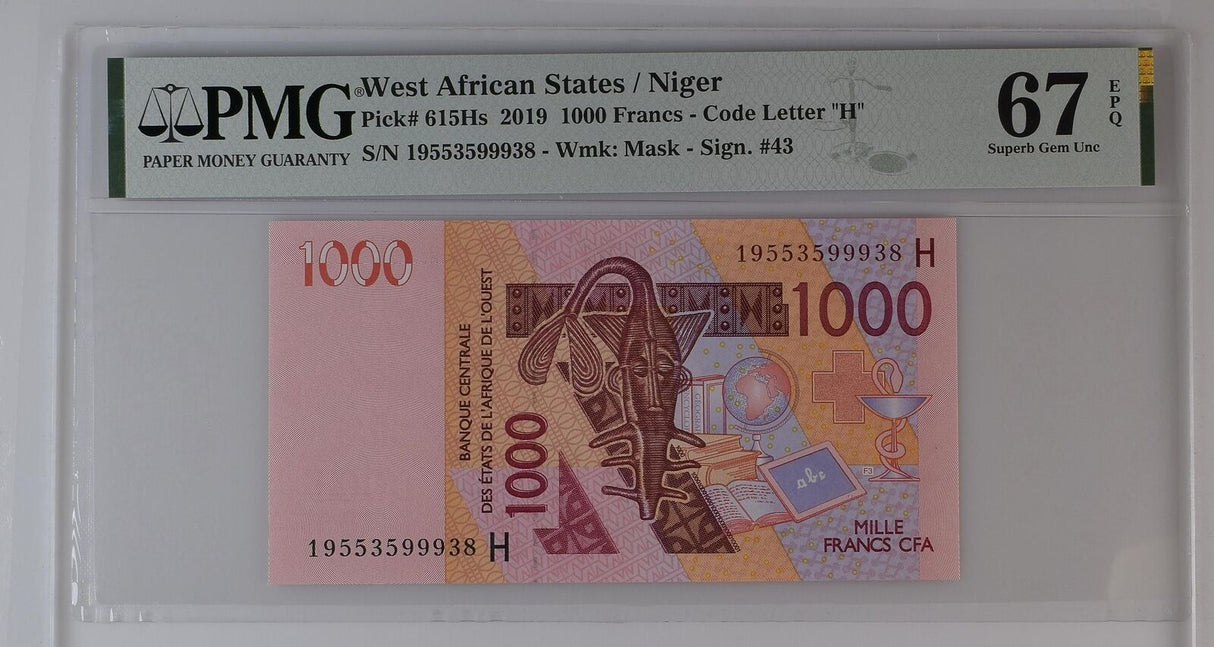 West African States Niger 1000 Francs 2019 P 615Hs Superb Gem UNC PMG 67 EPQ