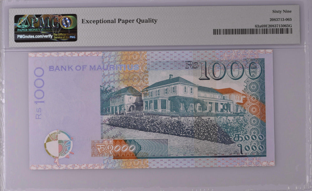 Mauritius 1000 Rupees 2010 P 63 a Superb Gem UNC PMG 69 EPQ Top Pop